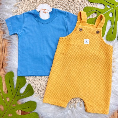 Conj. Camiseta e Jardineira Fear no One - Laranja e Azul Jeans